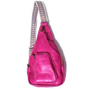 Ladies Western Boho Hot Pink Leather Sling Bag Purse Adjustable Strap